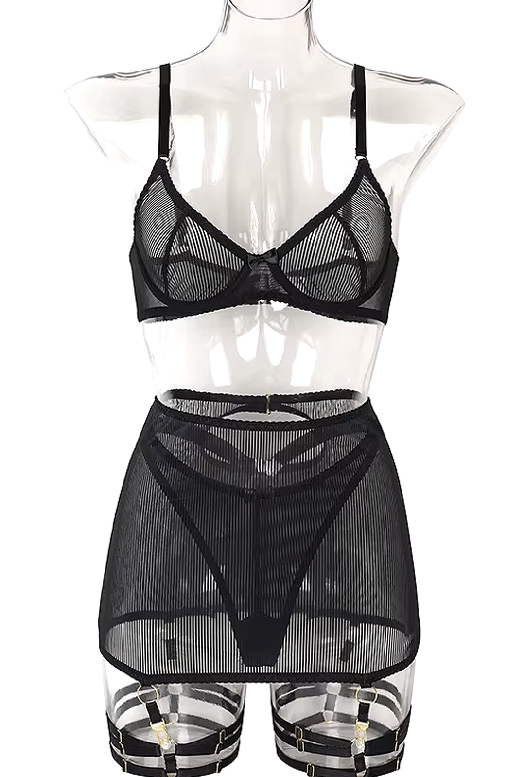 CECILE - SHEER RIBBING GARTER LINGERIE