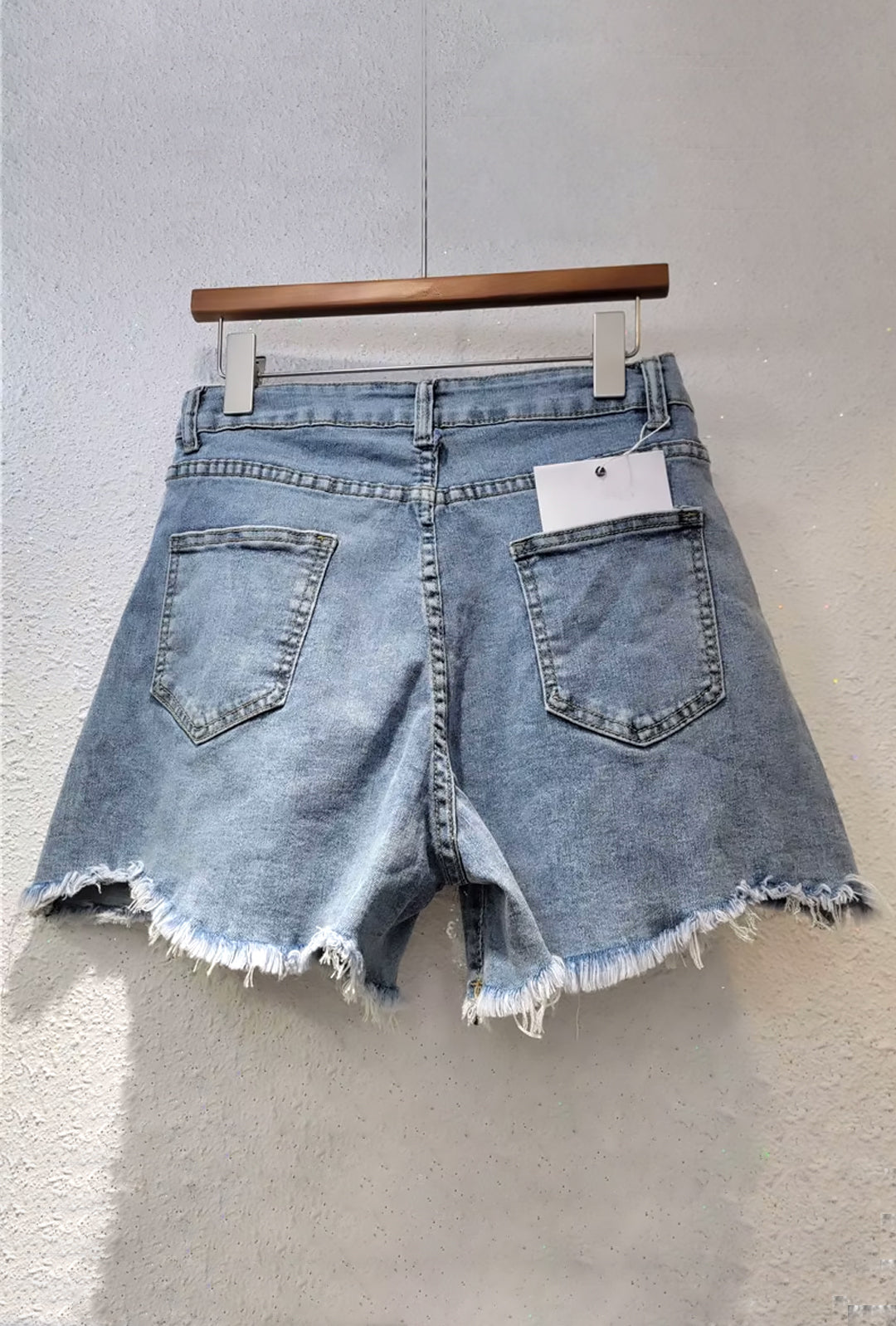 CELIA - BEADS LACE MESH DENIM SHORTS