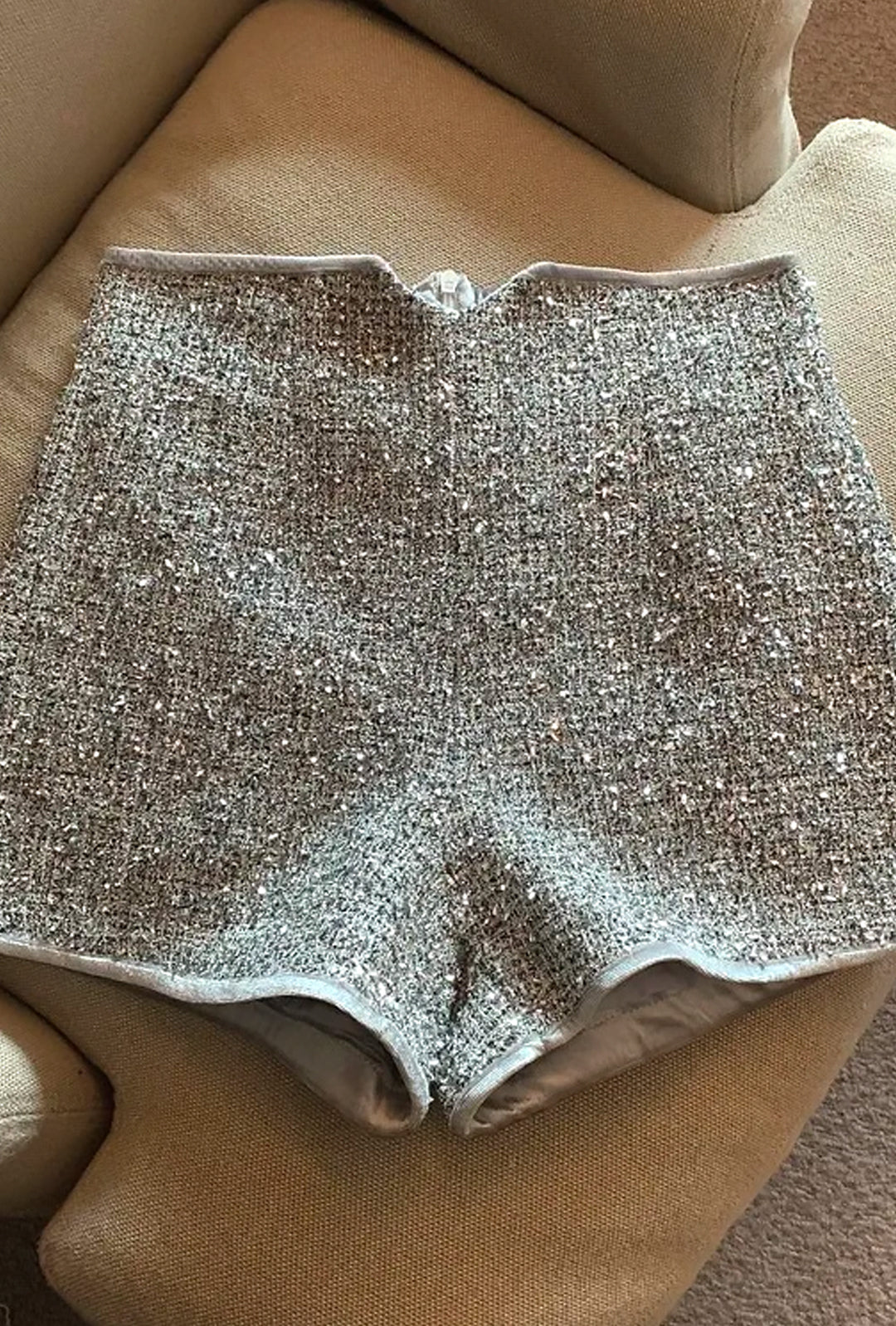 CHIVASA - SEQUINS HIGH WAIST EVENING SHORTS