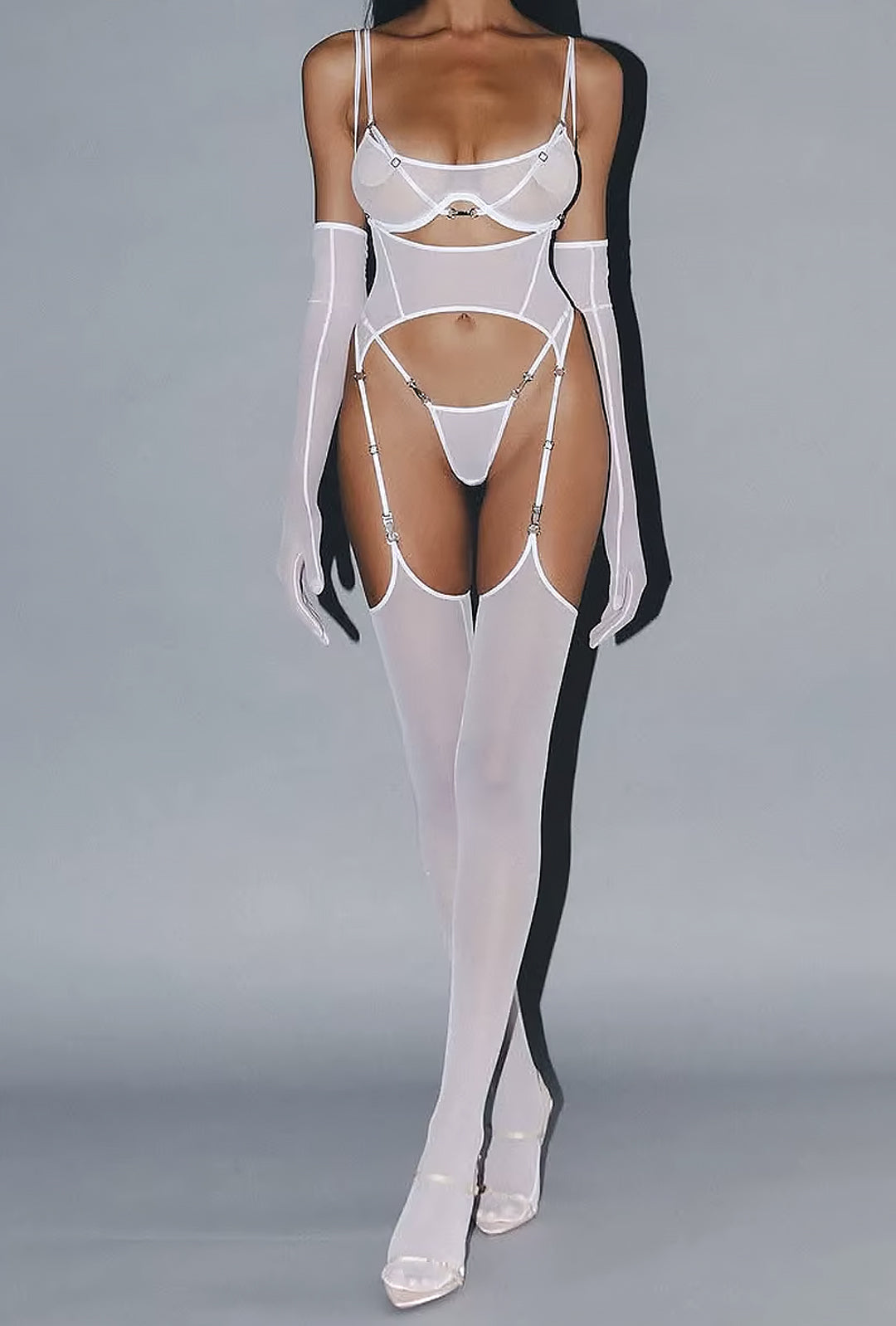 GEO - SHEER HARNESS STYLE GARTER LINGERIE
