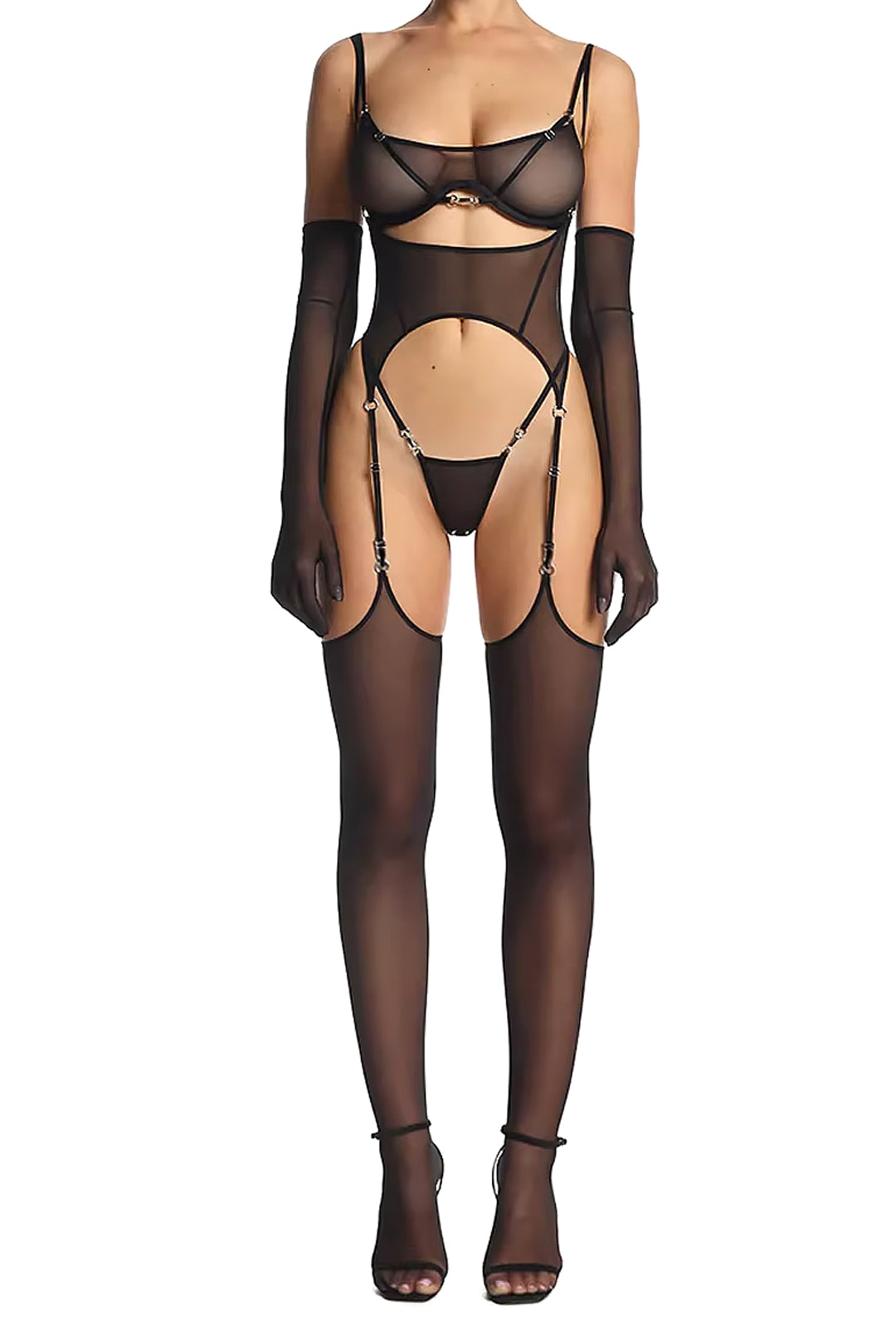 GEO - SHEER HARNESS STYLE GARTER LINGERIE