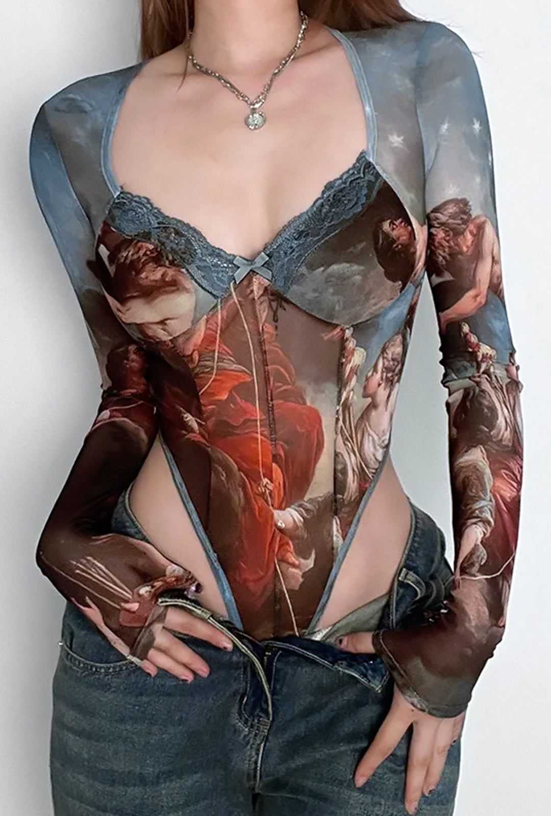 GUEVARA - RENAISSANCE PRINT BODYSUIT TOP