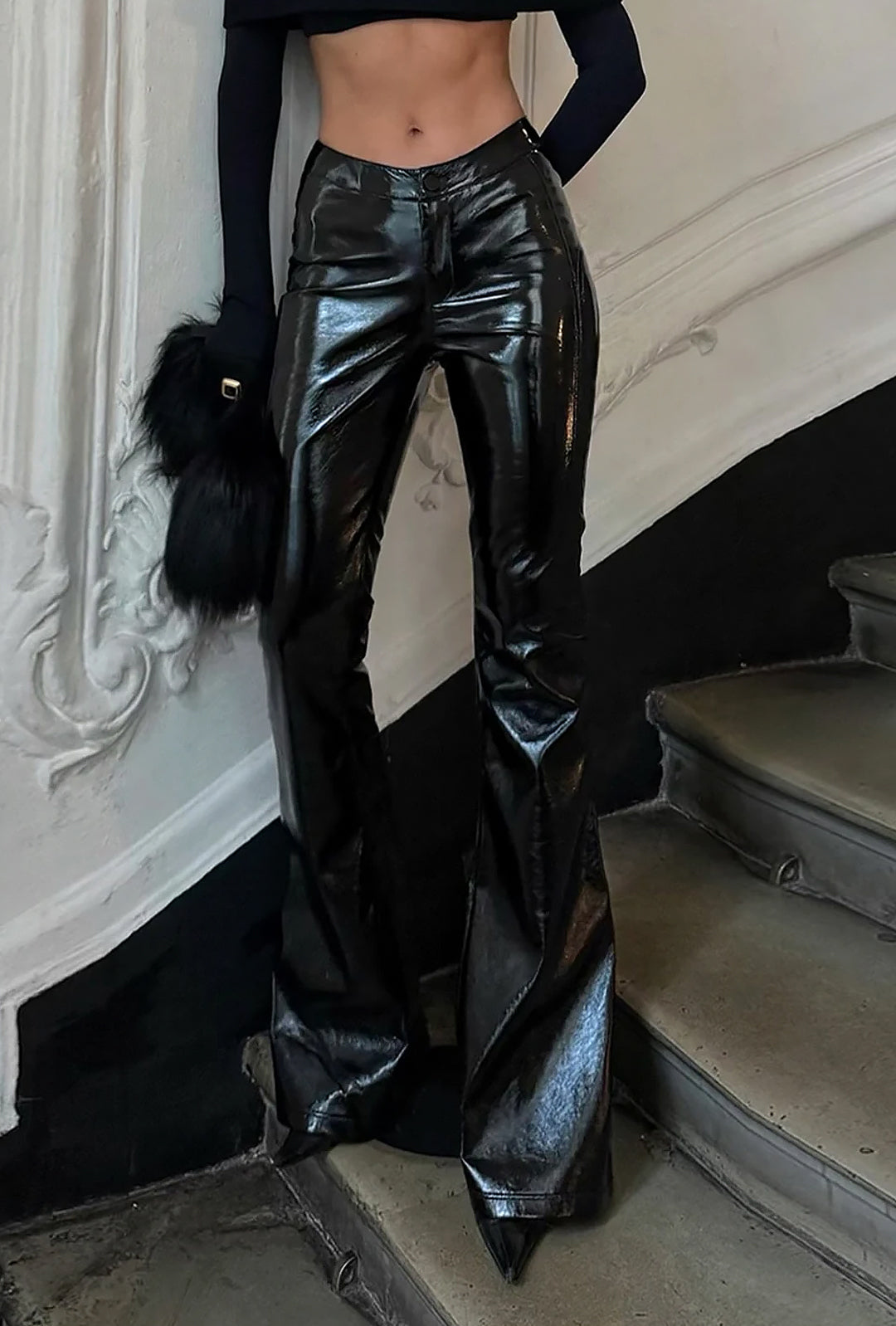 JUDIE - PATENT LEATHER FLARE LEG PANTS