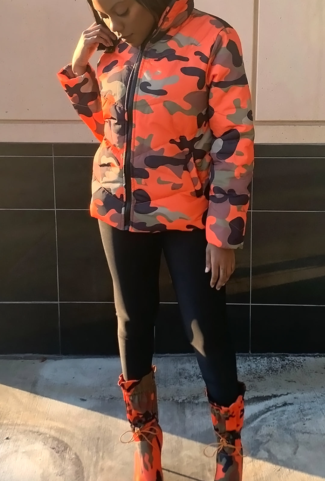 KYRA - PRINTED PUFFY CAMO JACKET