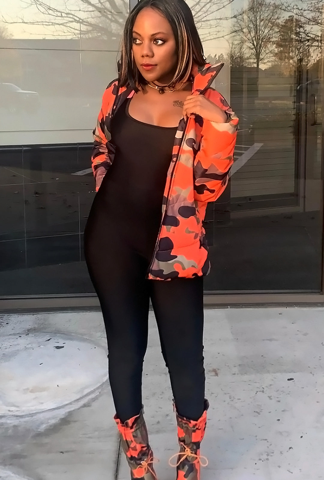KYRA - PRINTED PUFFY CAMO JACKET