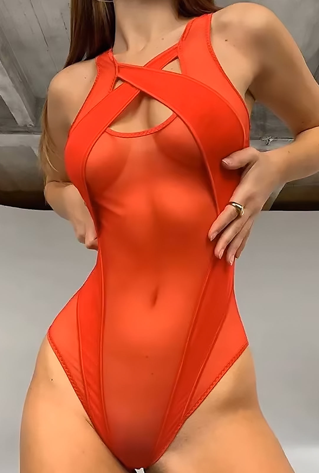 LONDON - SHEER ASYM CONTRAST BODYSUIT TOP
