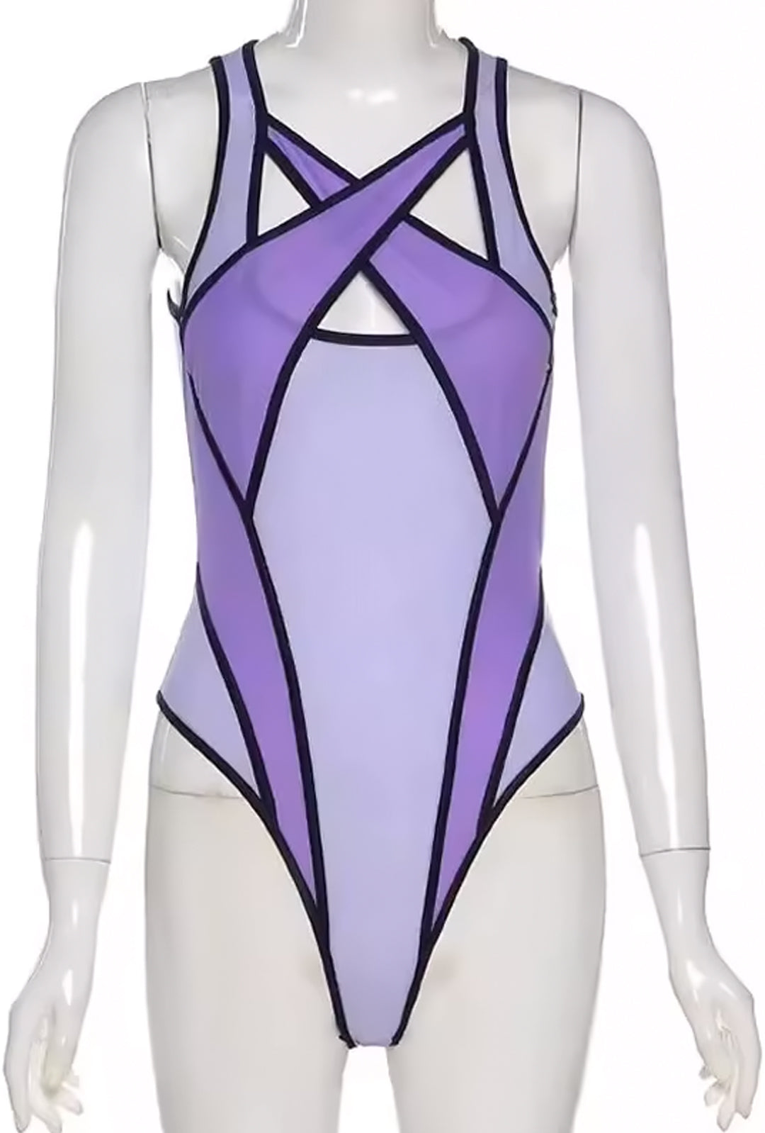 LONDON - SHEER ASYM CONTRAST BODYSUIT TOP