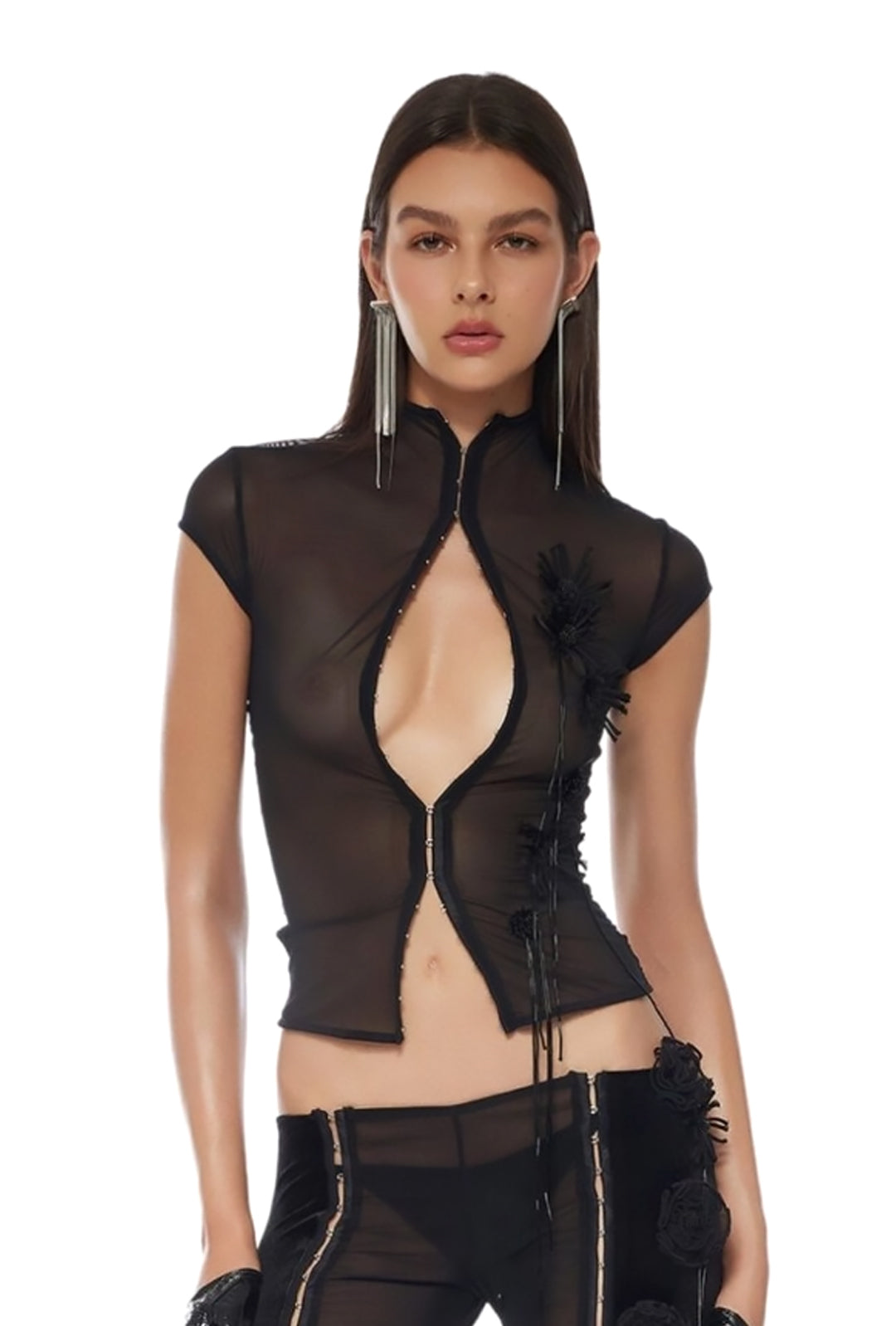 LUCKY - SHEER APPLIQUE CROP TOP