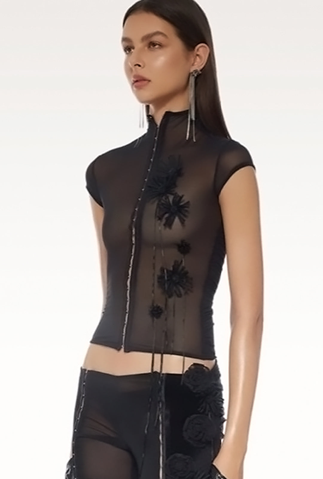 LUCKY - SHEER APPLIQUE CROP TOP