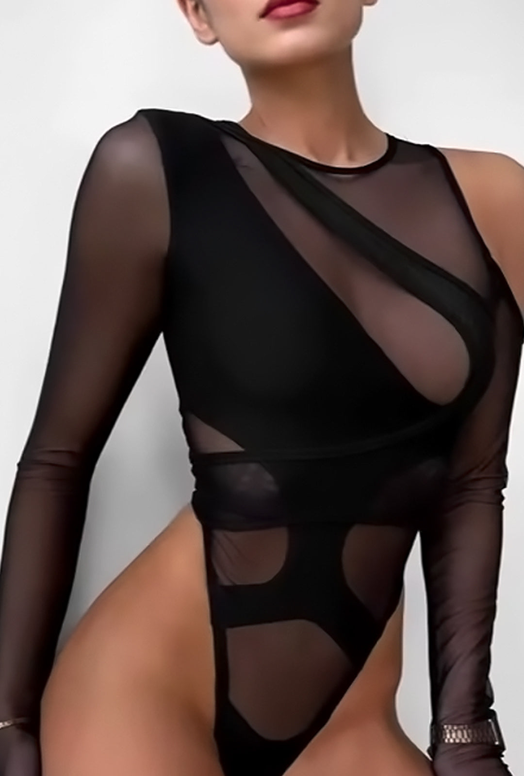 MAGALI - SHEER ASYM BODYSUIT TOP