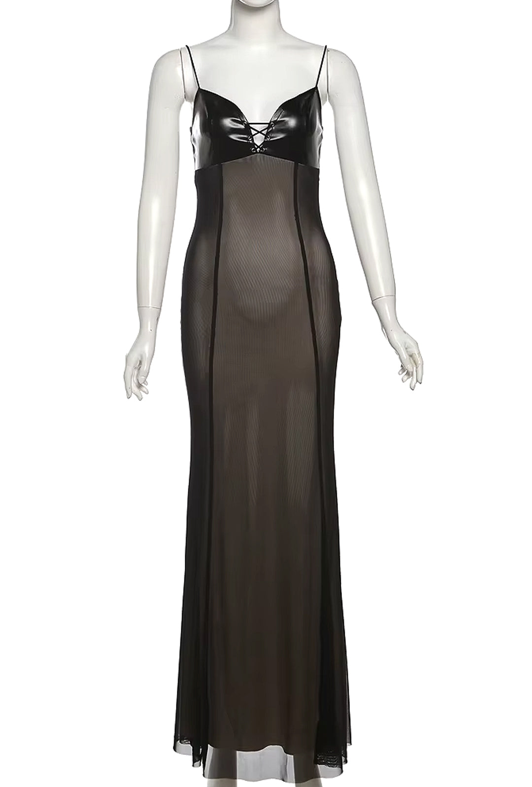 NOEMI - LEATHER BODICE SHEER MAXI DRESS