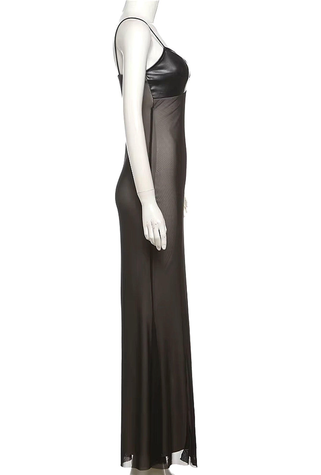 NOEMI - LEATHER BODICE SHEER MAXI DRESS