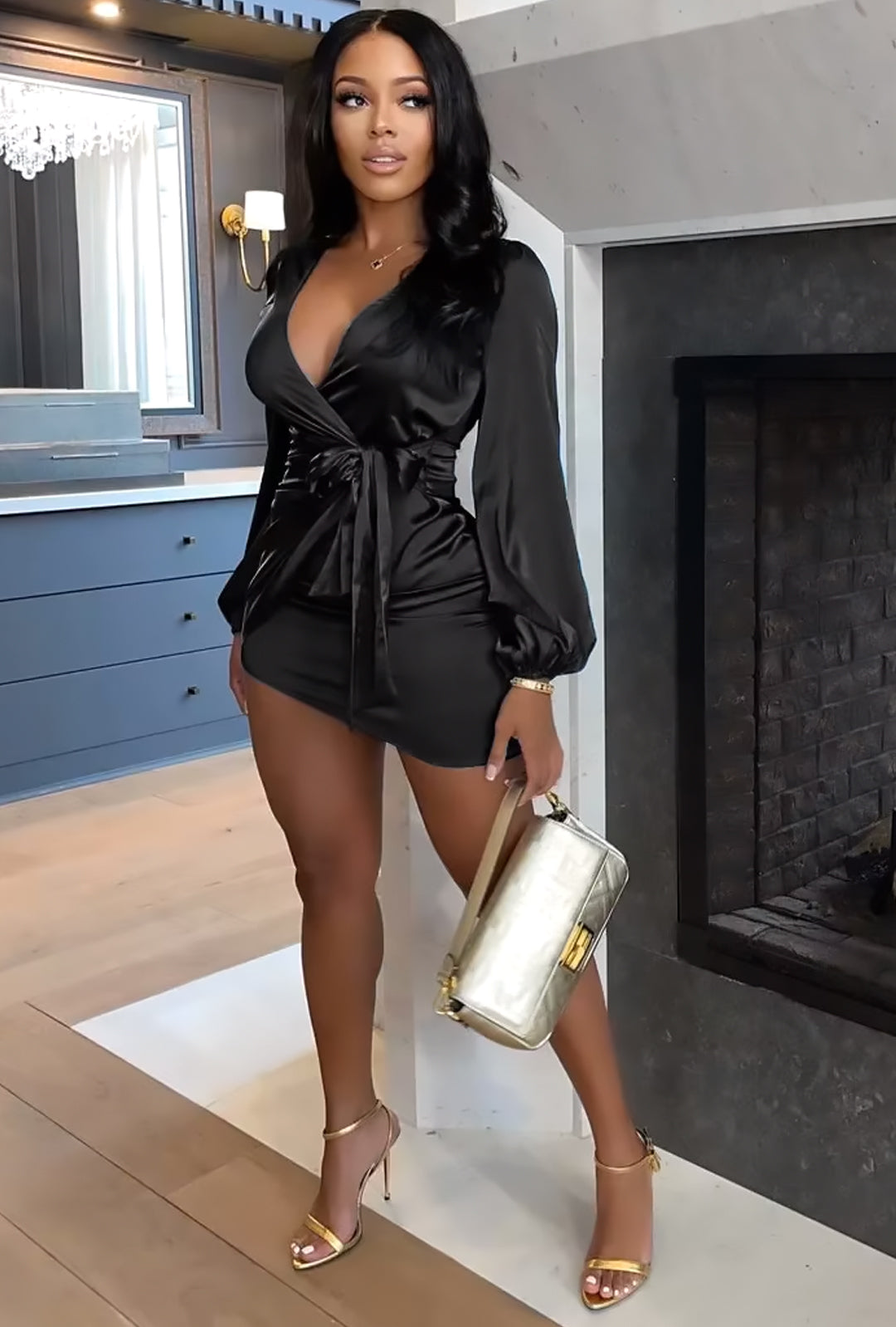 SANDRA - DRAPE FRONT SATEEN DRESS