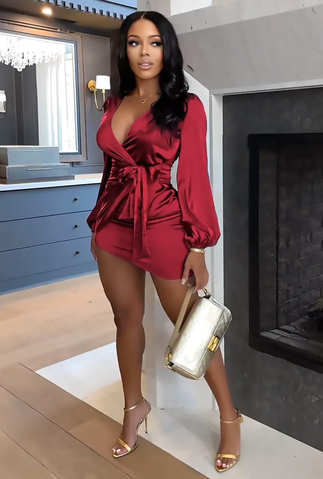 SANDRA - DRAPE FRONT SATEEN DRESS