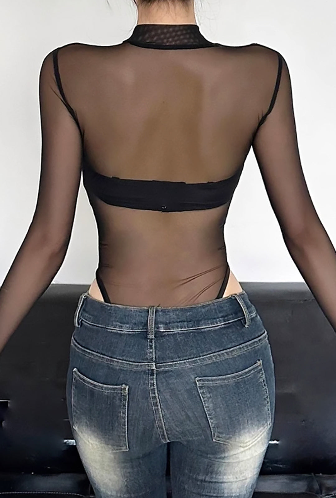 SANJA - SHEER SNAKE DESIGN BODYSUIT TOP