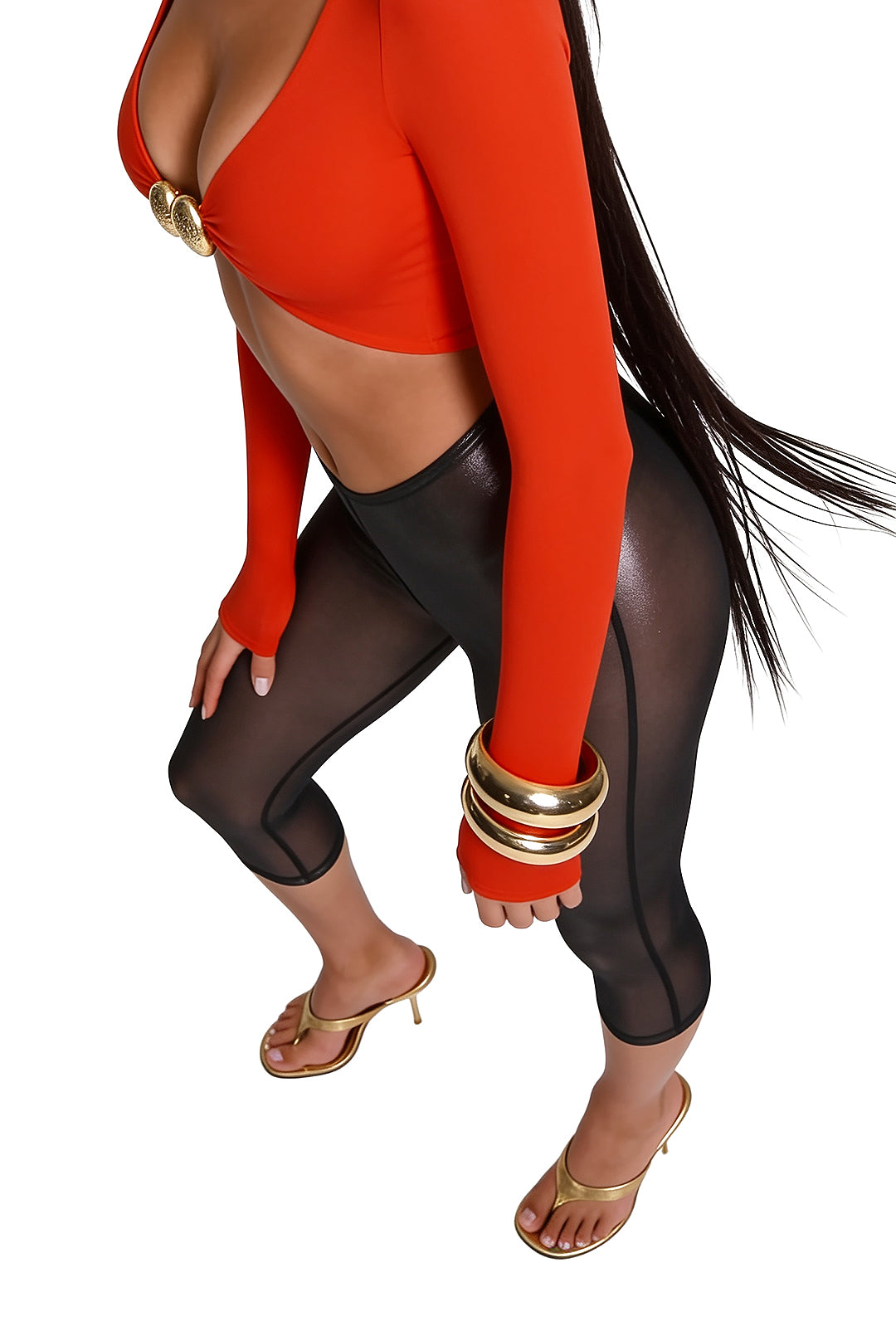 SCARLET - WET LOOK CAPRI LEGGINGS