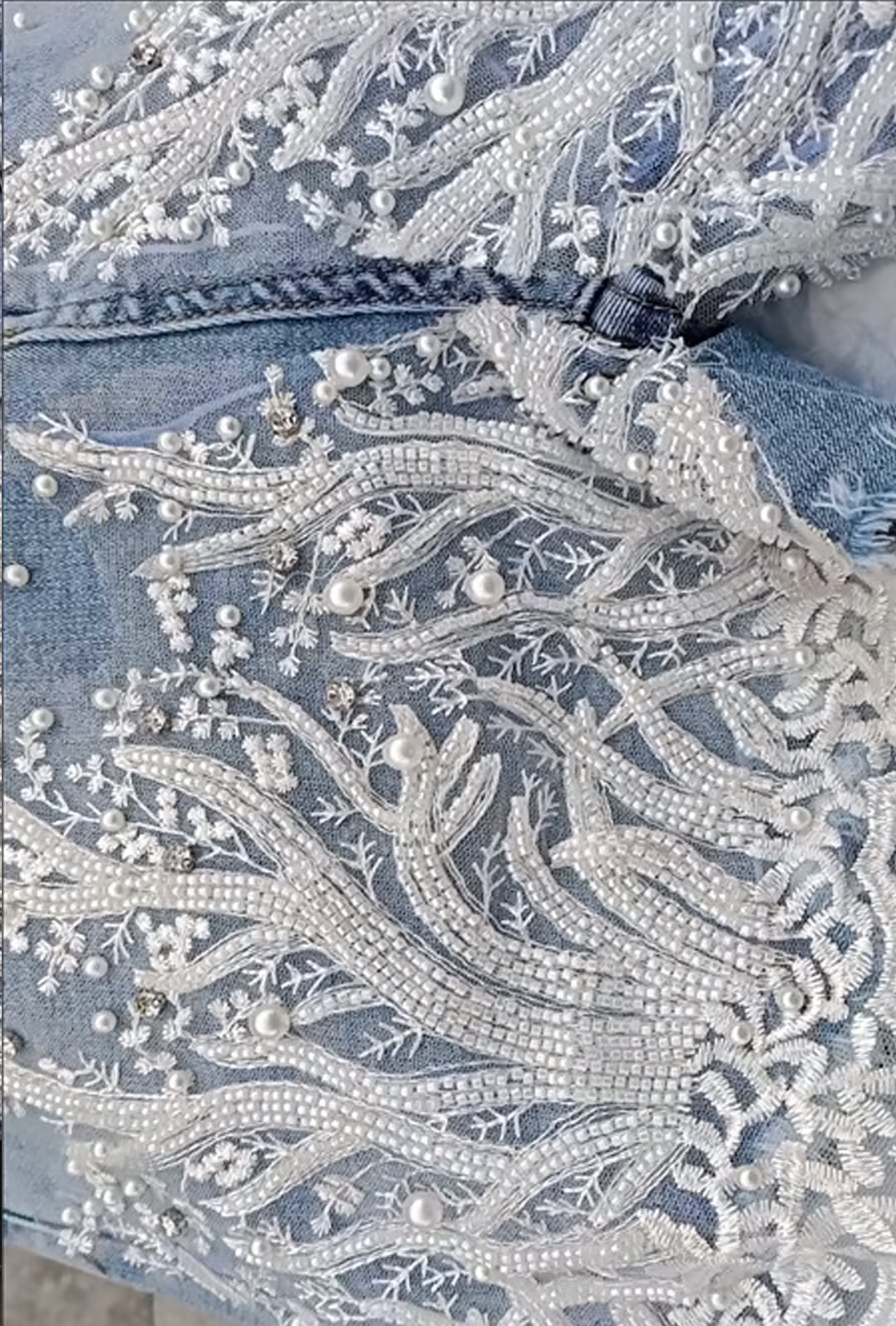 SHANTA - BEADS & STONES MESH LACE DENIM SHORTS