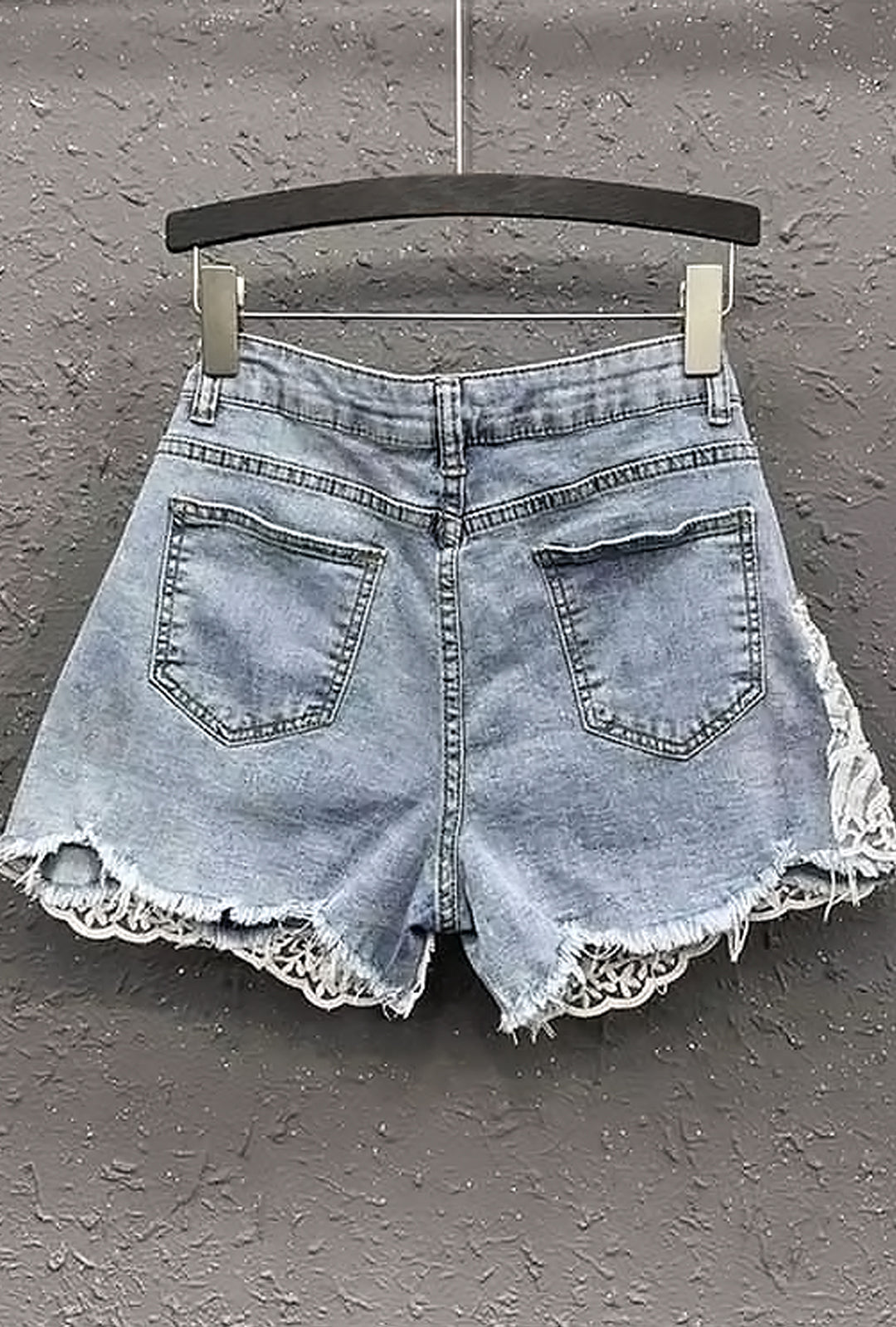 SHANTA - BEADS & STONES MESH LACE DENIM SHORTS