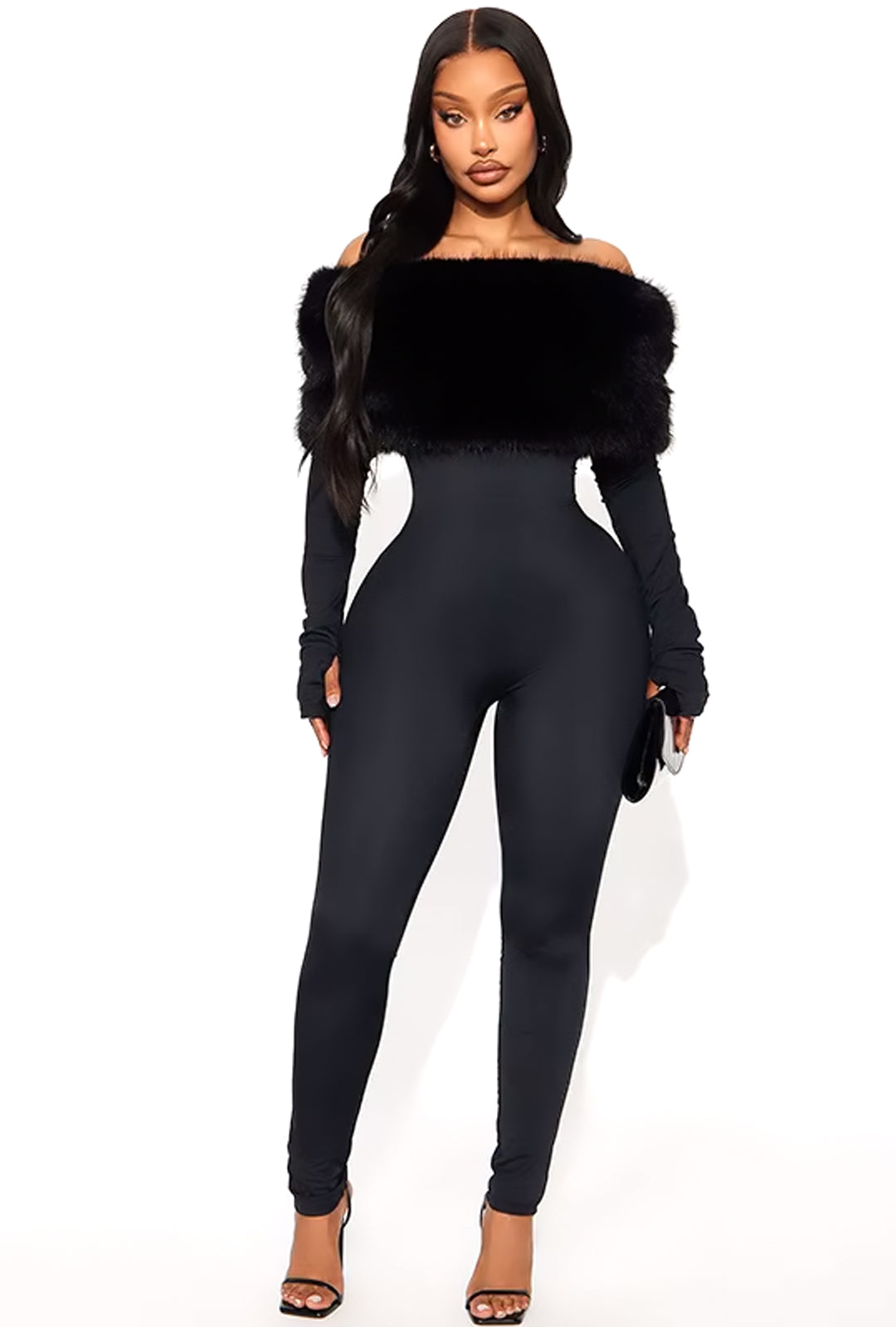 SHEENA - FUR BAN NO SHOULDER BODYSUIT