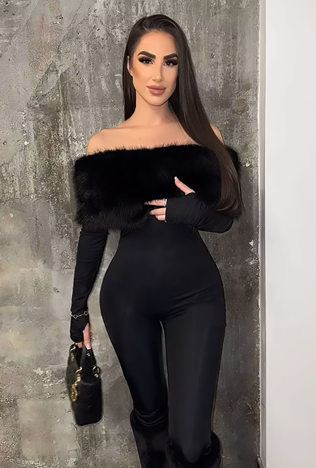 SHEENA - FUR BAN NO SHOULDER BODYSUIT