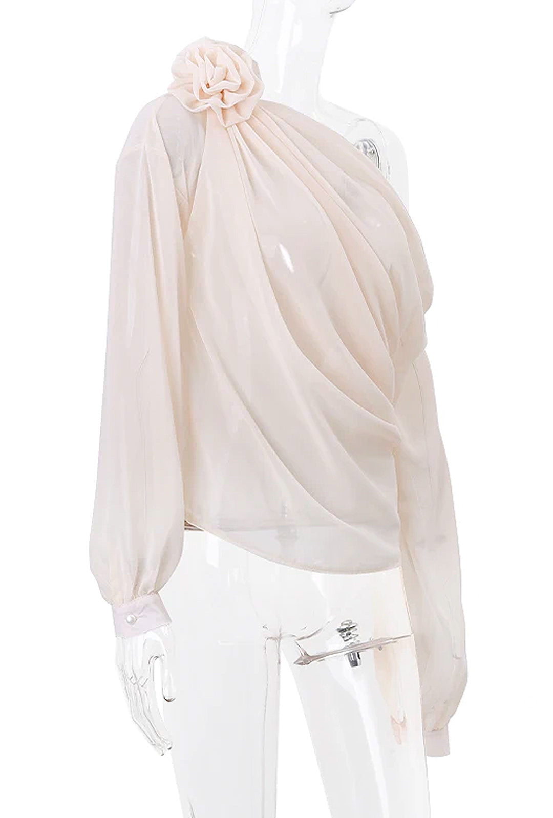 SHELLY - DRAPED ROSE MOTIF BLOUSE TOP