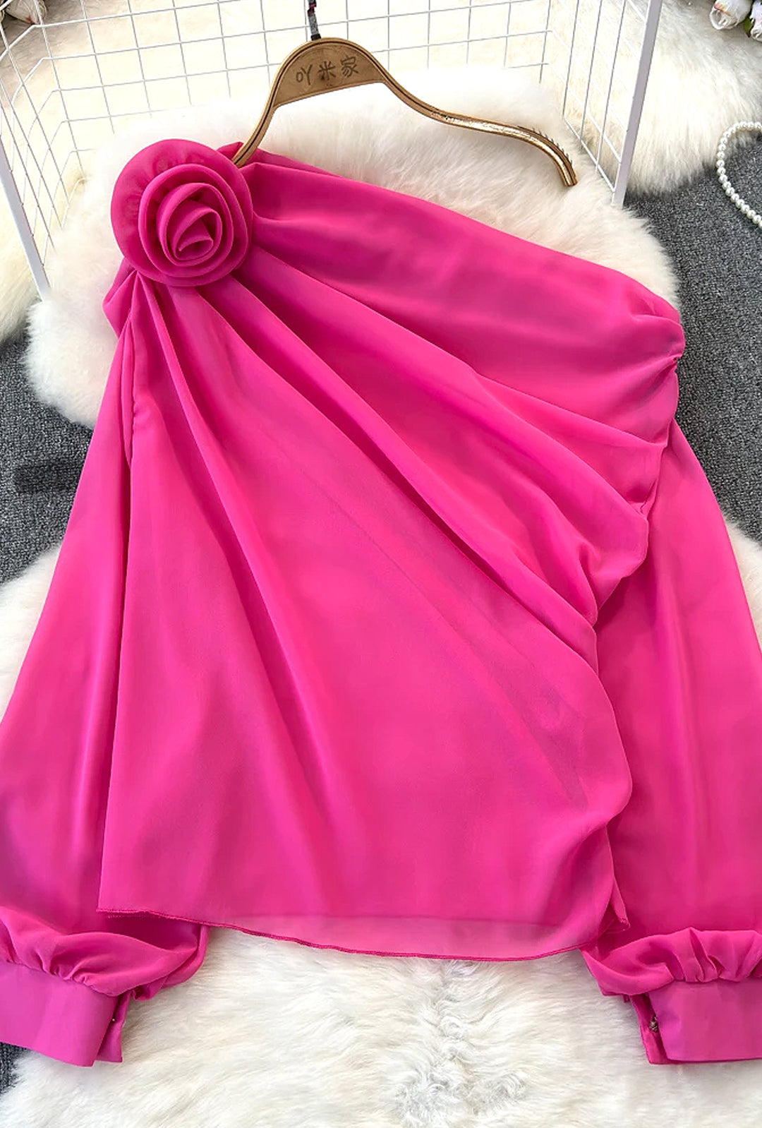 SHELLY - DRAPED ROSE MOTIF BLOUSE TOP