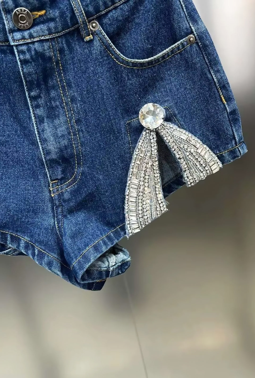 SHER - RHINESTONE RETRO DENIM SHORTS