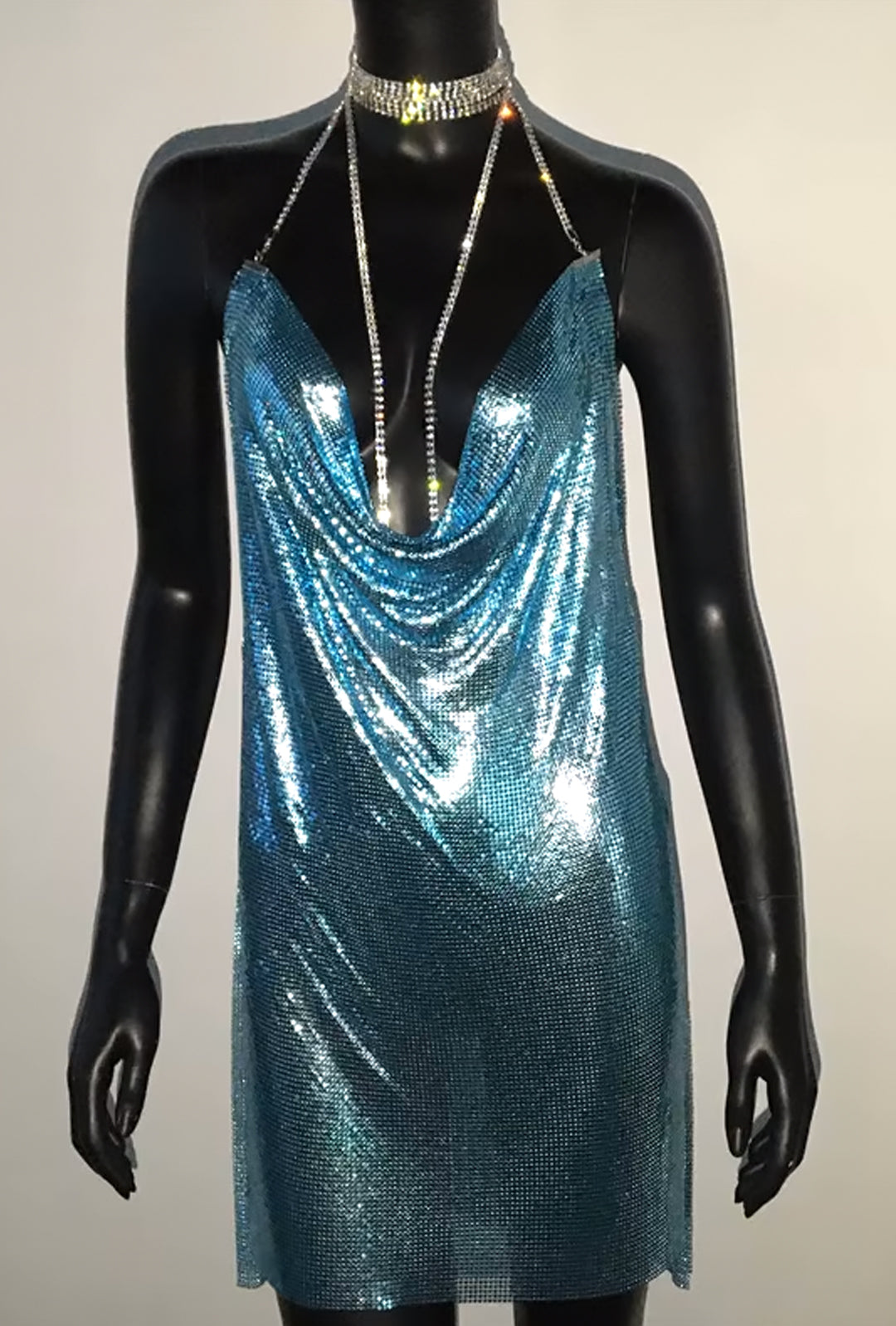 SILVA - LAME PLUNGE FRONT DRESS