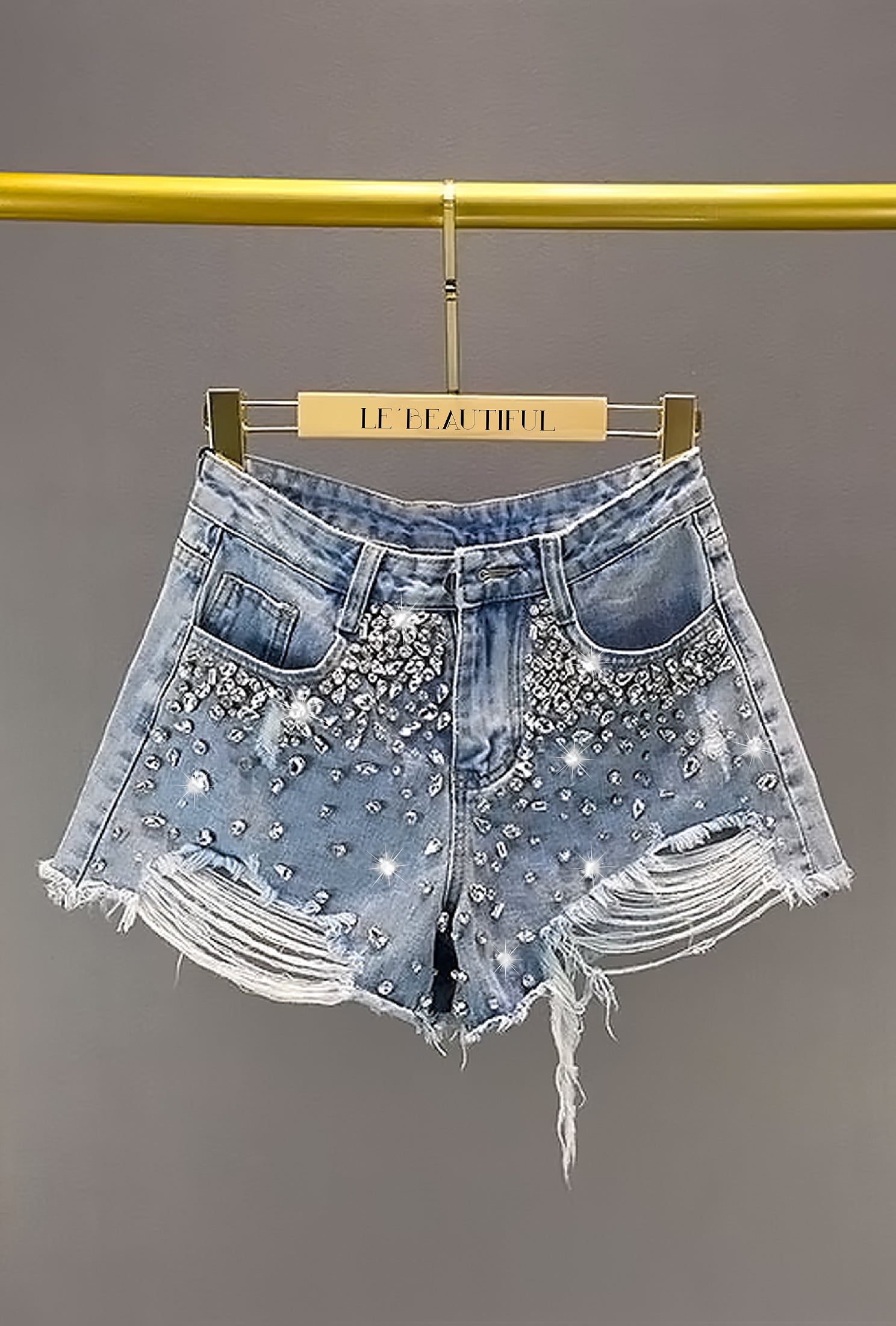 STACEY - CRUSTED RHINESTONE DENIM SHORTS