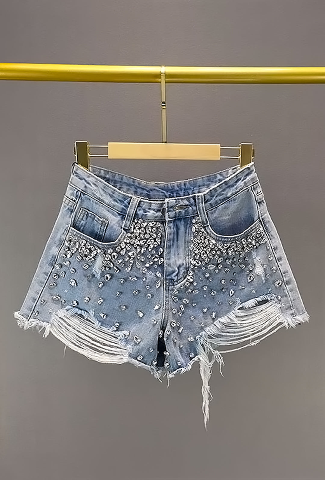 STACEY - CRUSTED RHINESTONE DENIM SHORTS
