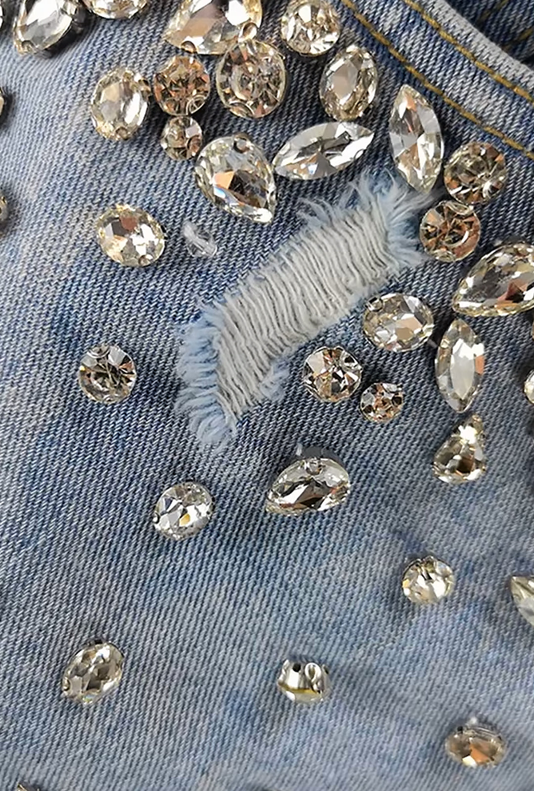 STACEY - CRUSTED RHINESTONE DENIM SHORTS