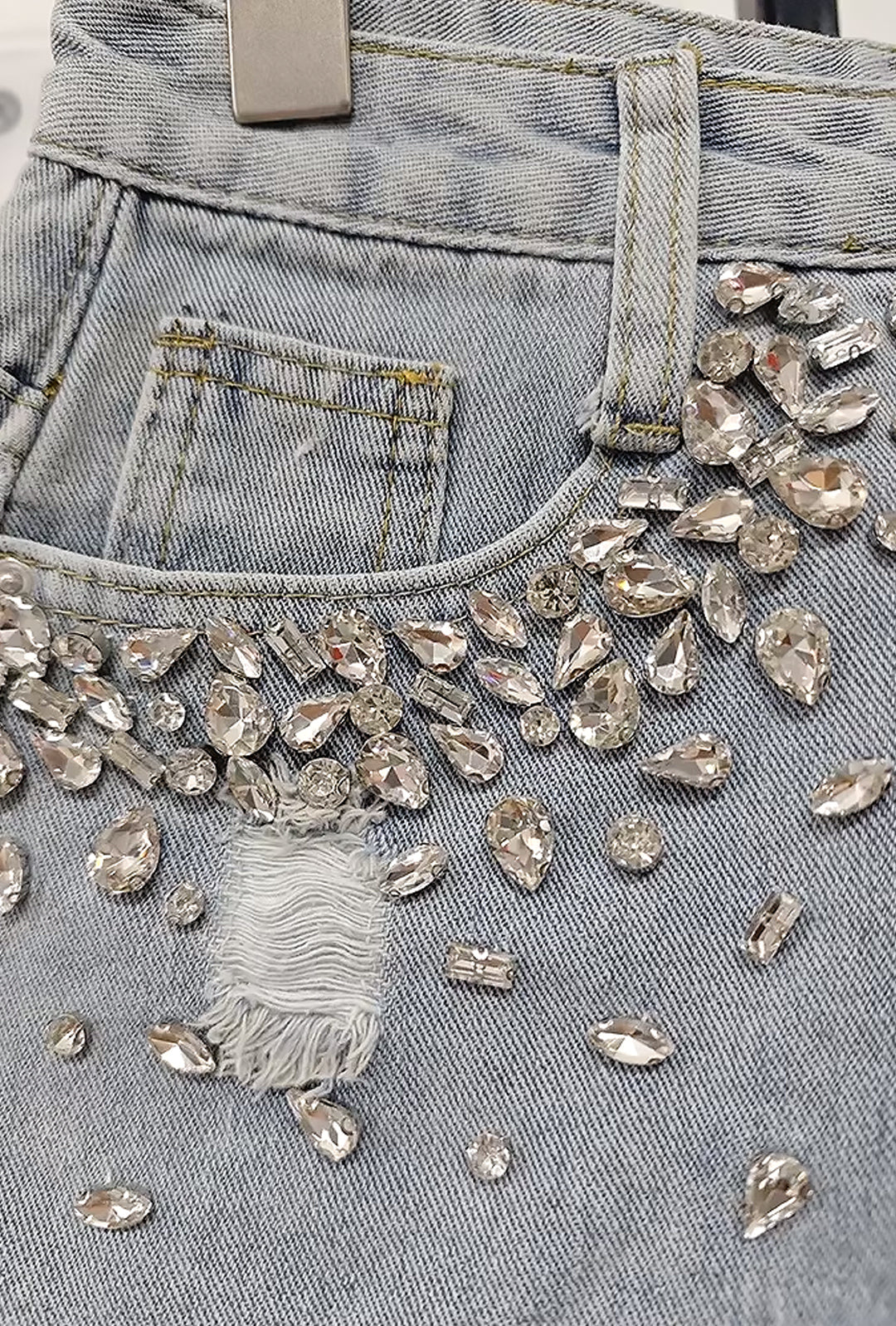 STACEY - CRUSTED RHINESTONE DENIM SHORTS