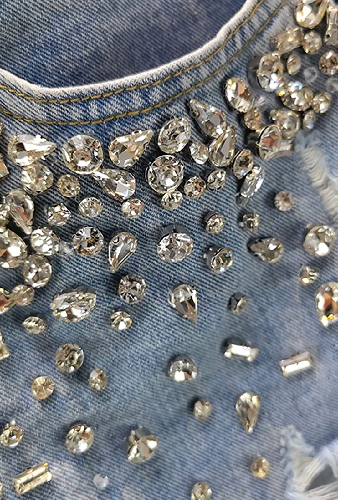 STACEY - CRUSTED RHINESTONE DENIM SHORTS