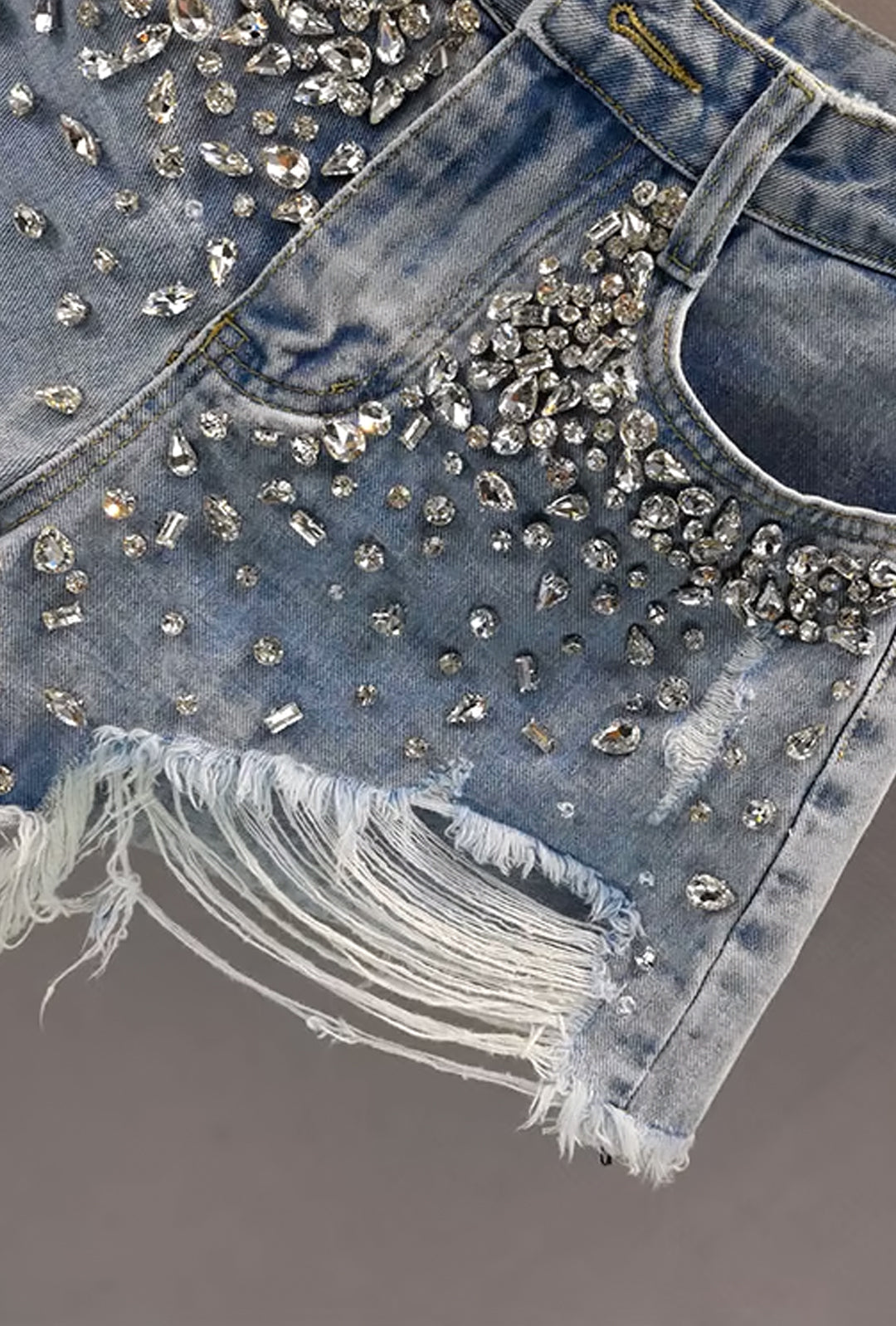 STACEY - CRUSTED RHINESTONE DENIM SHORTS