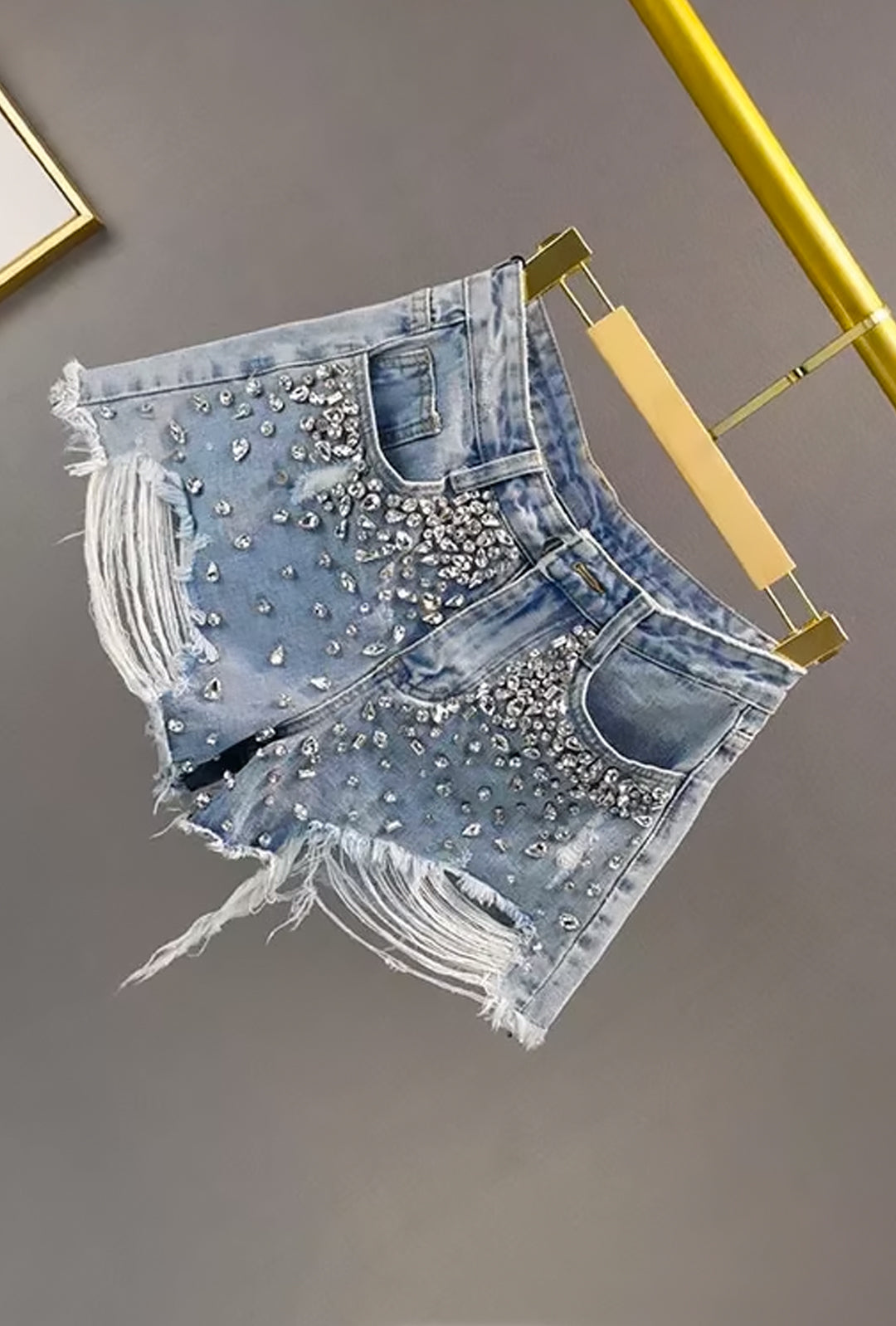 STACEY - CRUSTED RHINESTONE DENIM SHORTS