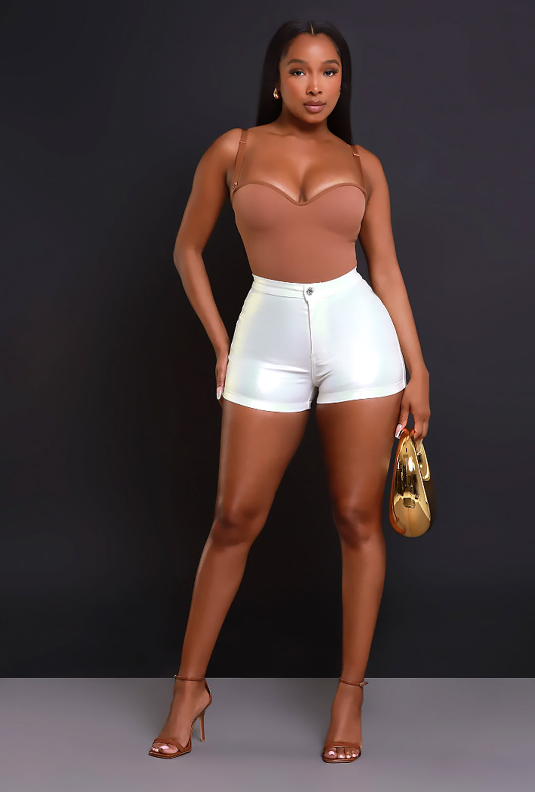 SUZI - KNIT METALLIC LEATHERETTE SHORTS