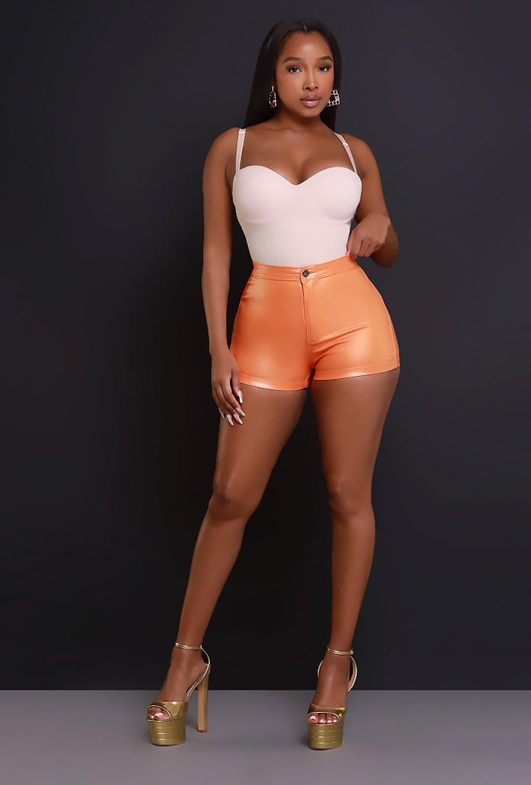 SUZI - KNIT METALLIC LEATHERETTE SHORTS