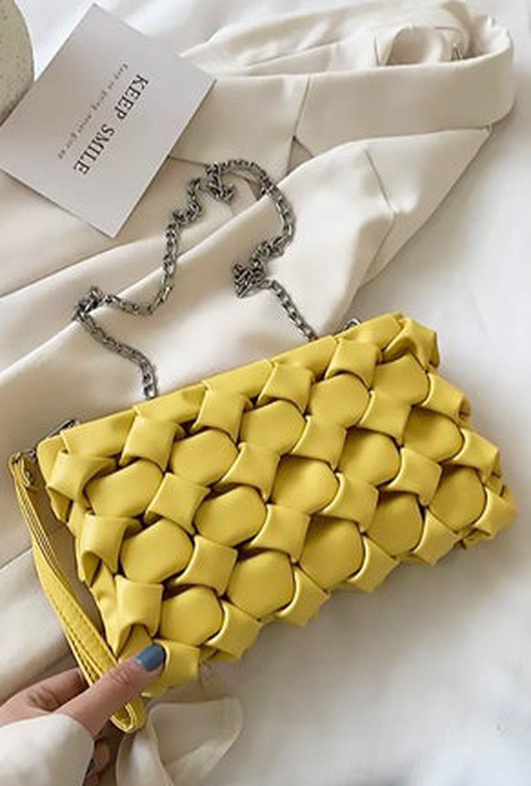 abeje - weave clutch bag l 10 1/2" x h 6 1/2" / yellow