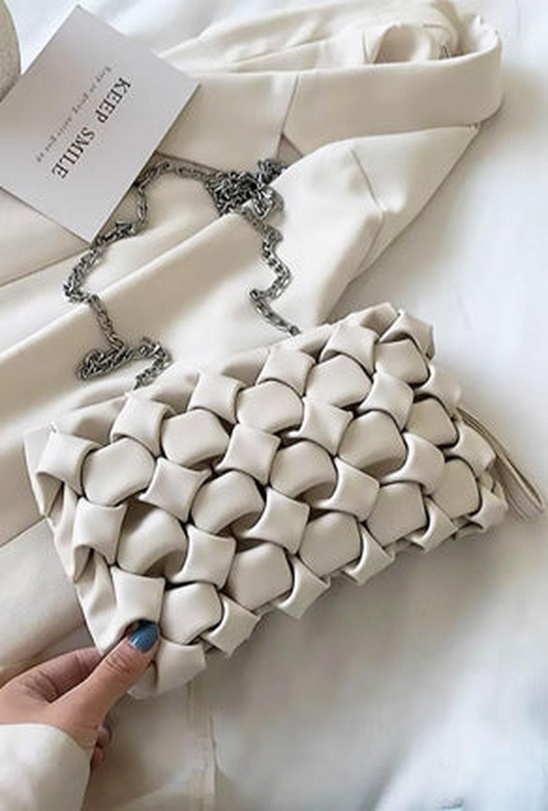 abeje - weave clutch bag l 10 1/2" x h 6 1/2" / white