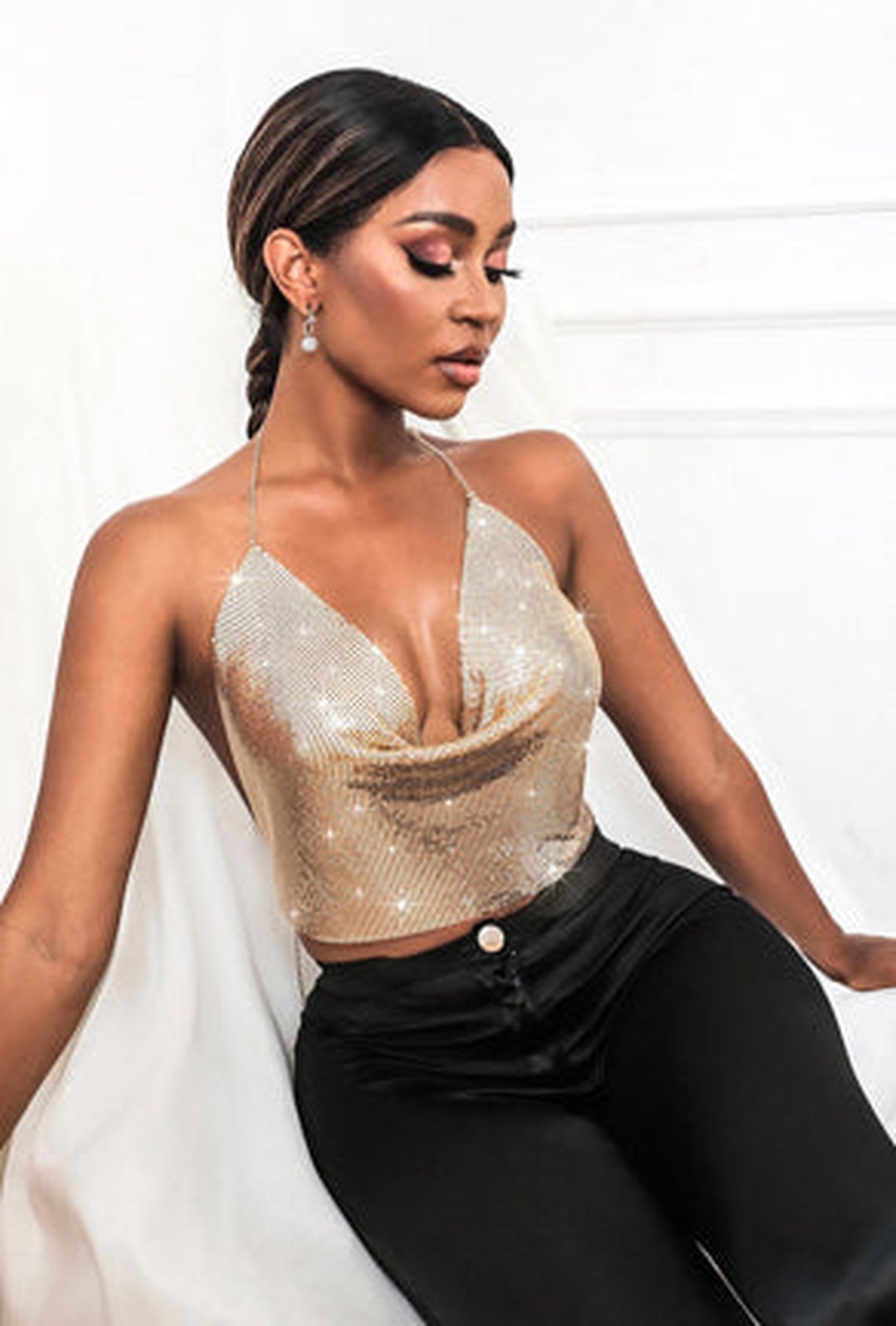 anita - lurex scarf crop top
