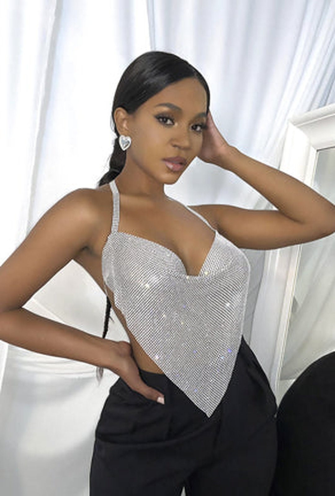 arrie - lurex "v" scarf crop top