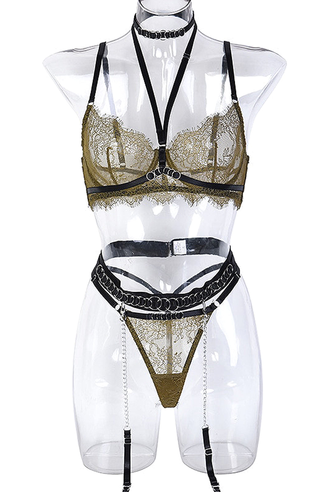 AURORA - 3 PIECE LACE & CHAIN LINGERIE SET