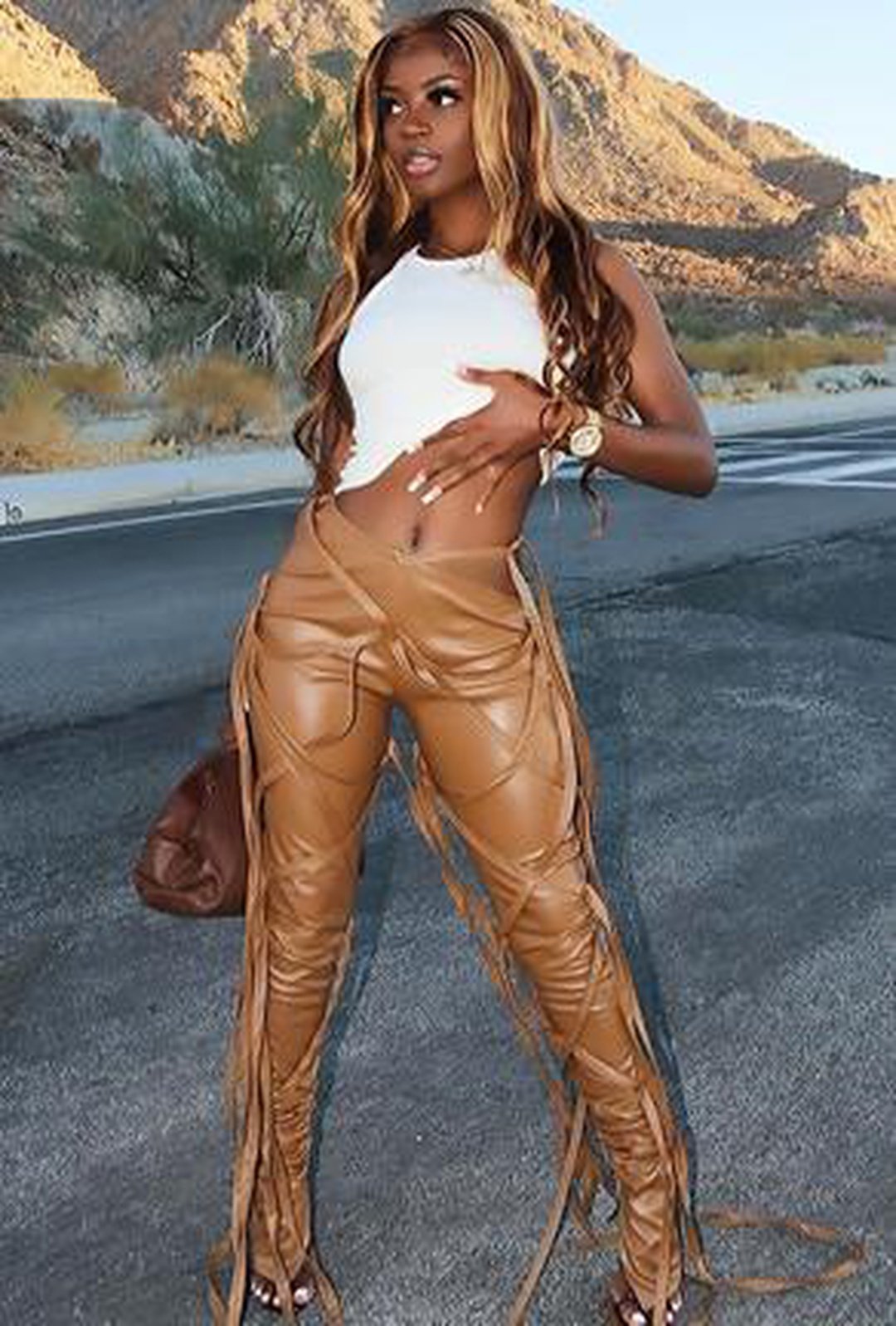 ayoka - leatherette string pants