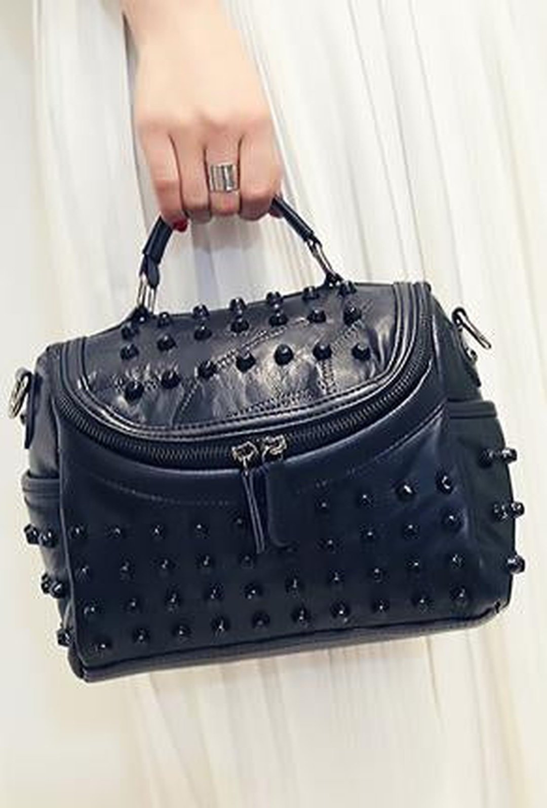beatriz - stud shoulder bag 9l x 6 3/4h / black