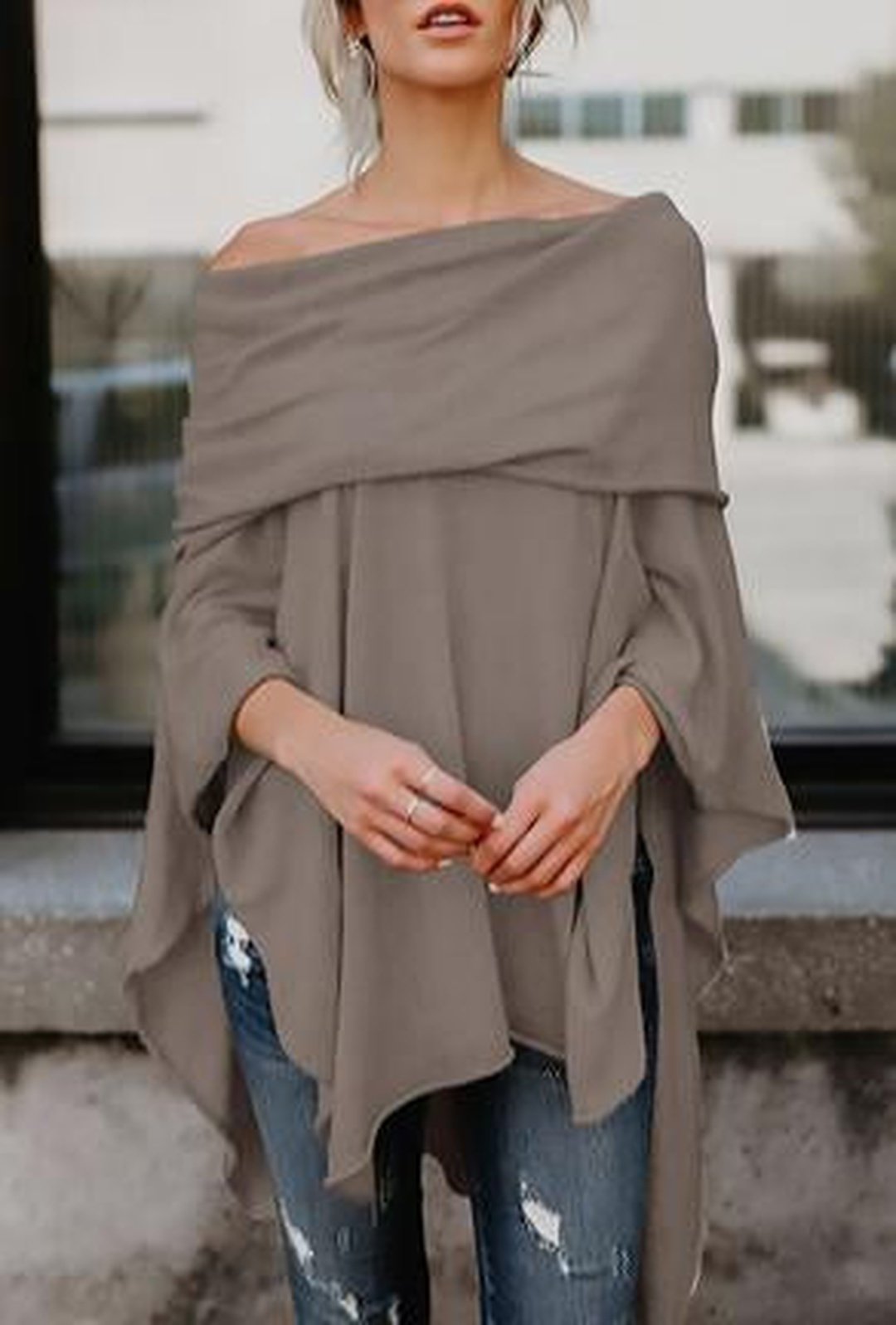 BRANDI - TOP PONCHO IN MAGLIA DI JERSEY