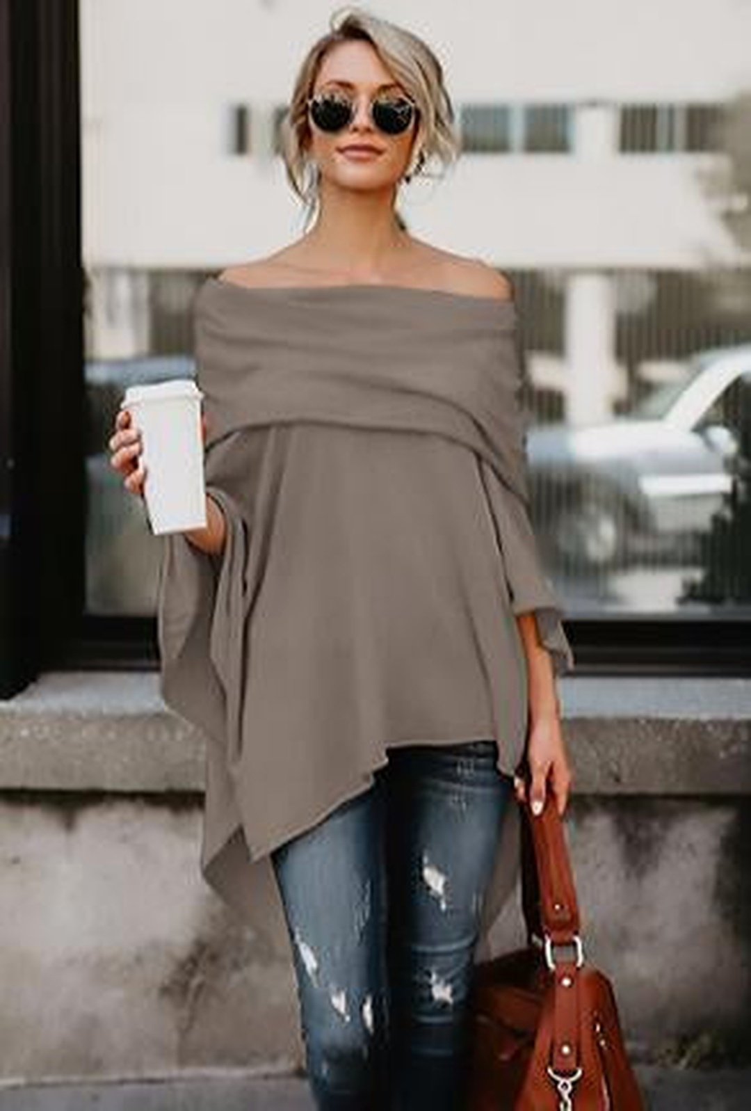 BRANDI - TOP PONCHO IN MAGLIA DI JERSEY