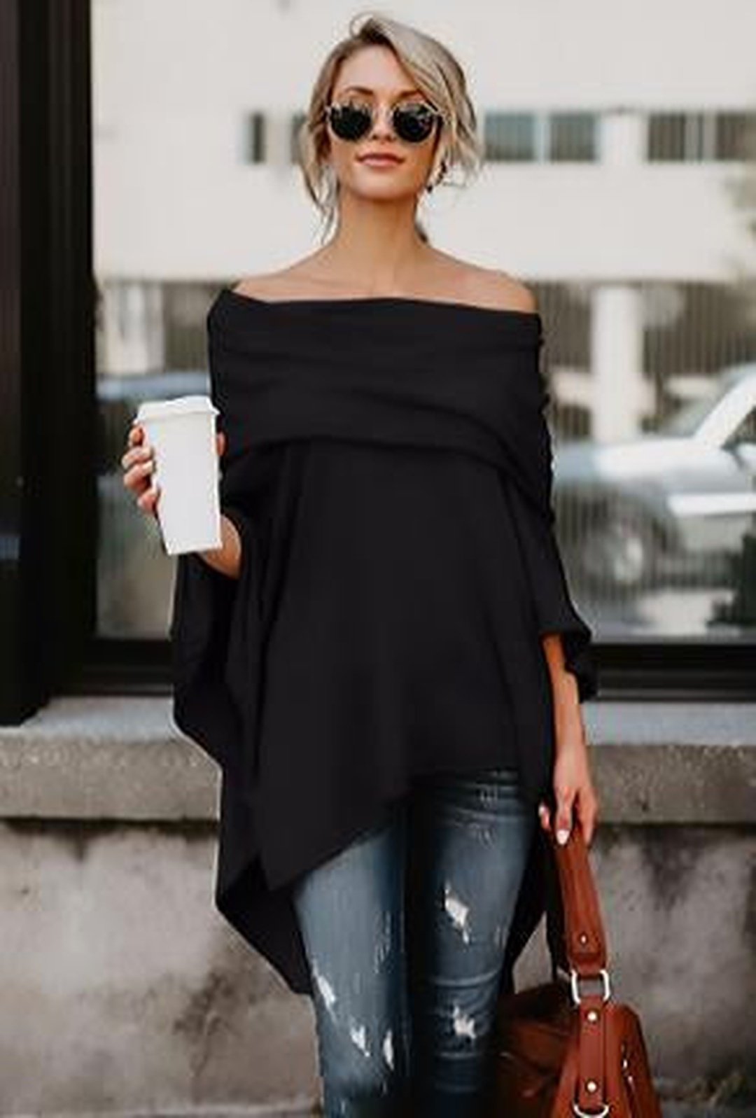 BRANDI - TOP PONCHO IN MAGLIA DI JERSEY