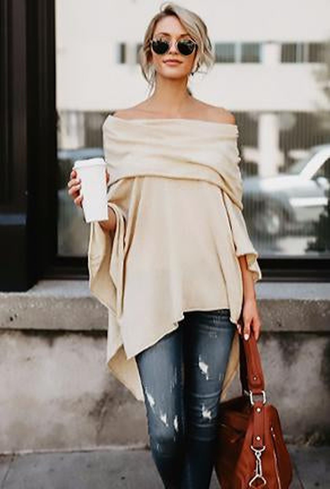 BRANDI - TOP PONCHO IN MAGLIA DI JERSEY