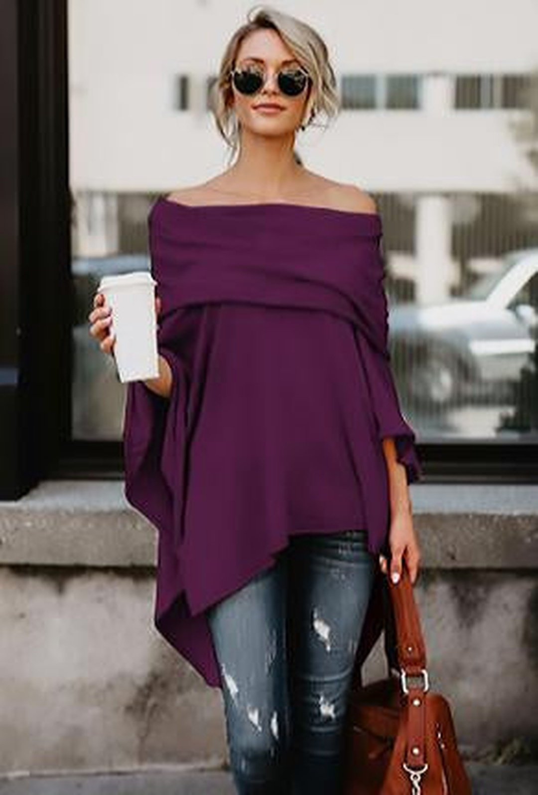 BRANDI - TOP PONCHO IN MAGLIA DI JERSEY