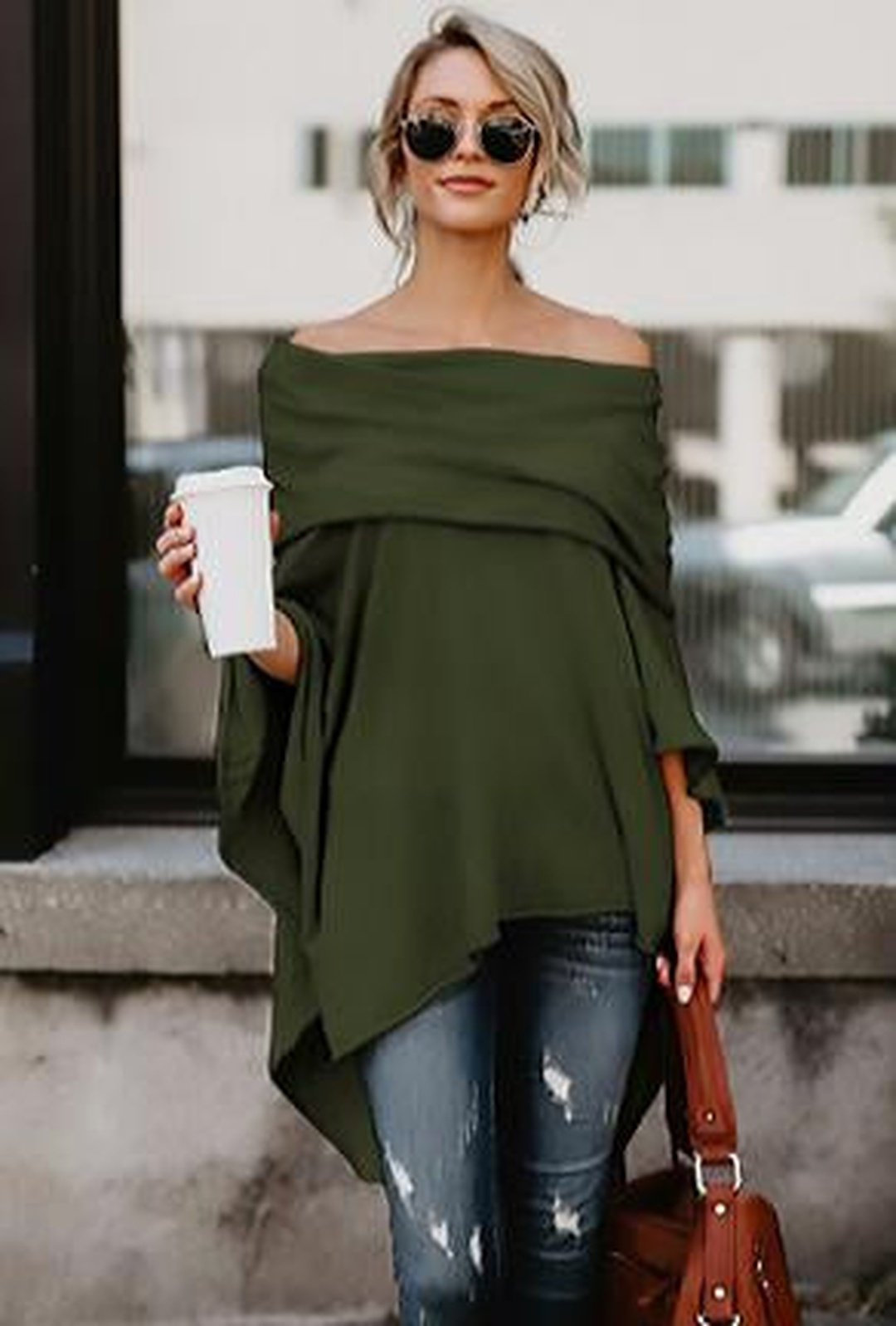 BRANDI - TOP PONCHO IN MAGLIA DI JERSEY